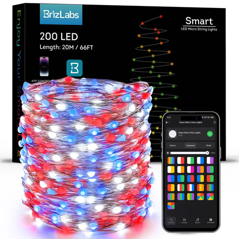 BrizLabs Smart Fairy String Lights, 66ft length for versatile room ambiance and events.