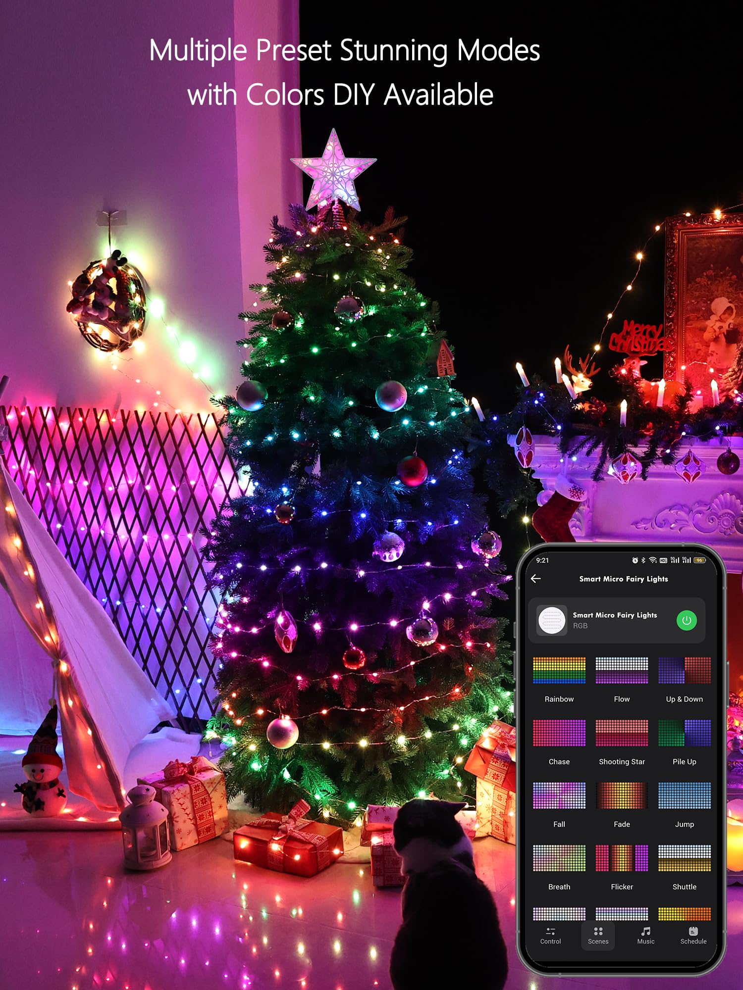 BrizLabs RGB color options create multi-color scenes for holidays and parties.