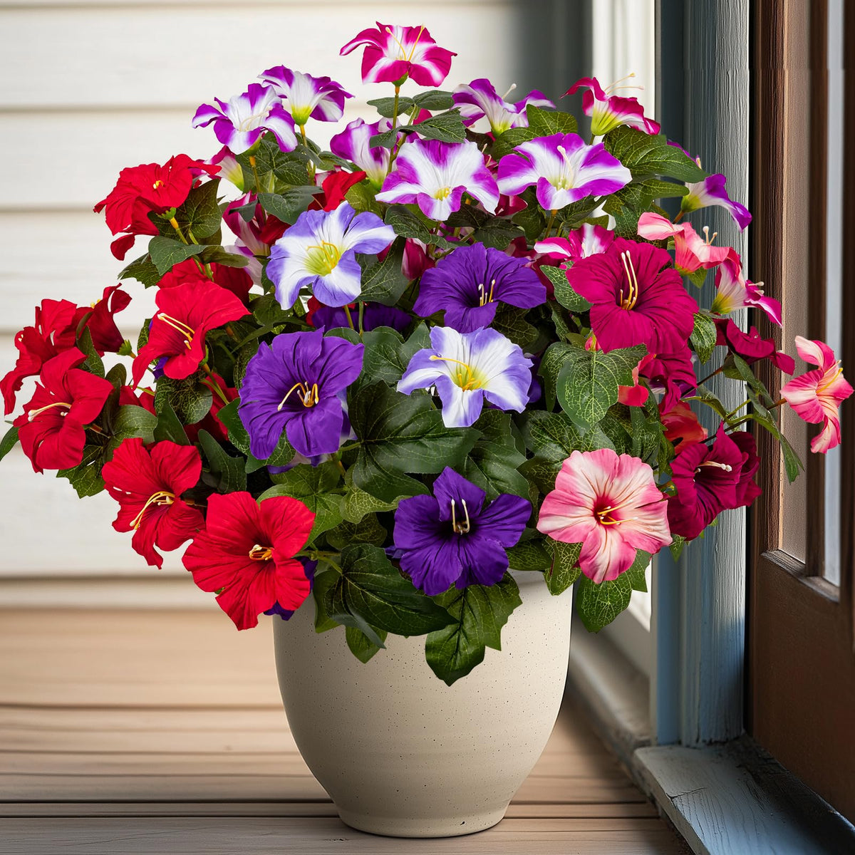 Brlita 19-inch petunia outdoor faux flowers for a year-round display