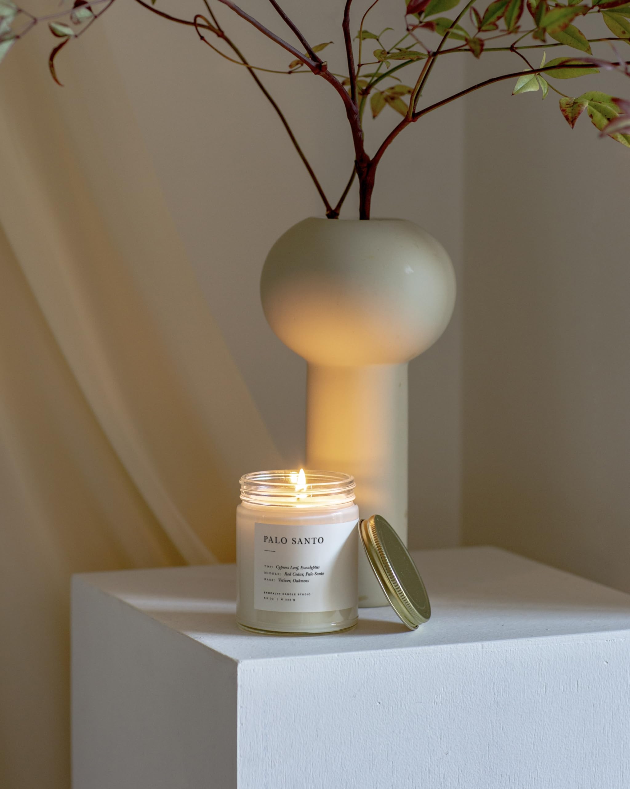 Brooklyn Candle Studio Palo Santo jar candle delivers up to 50 hours of gentle fragrance