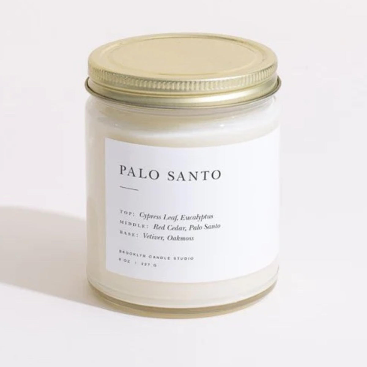 Brooklyn Candle Studio Palo Santo jar candle with cedar-mint aroma for calming spaces