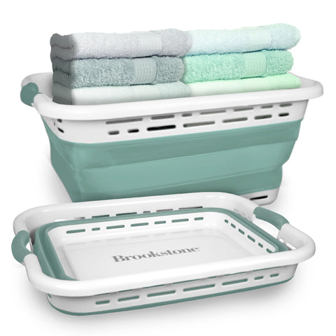 Brookstone 11-gallon XL collapsible laundry basket in mint for easy daily loads.