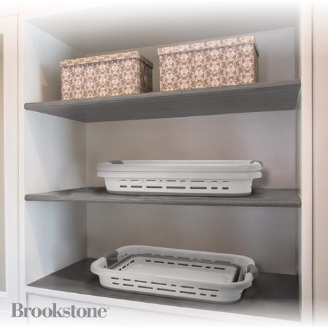 Brookstone collapsible basket in compact storage mode space saving design for small apartments