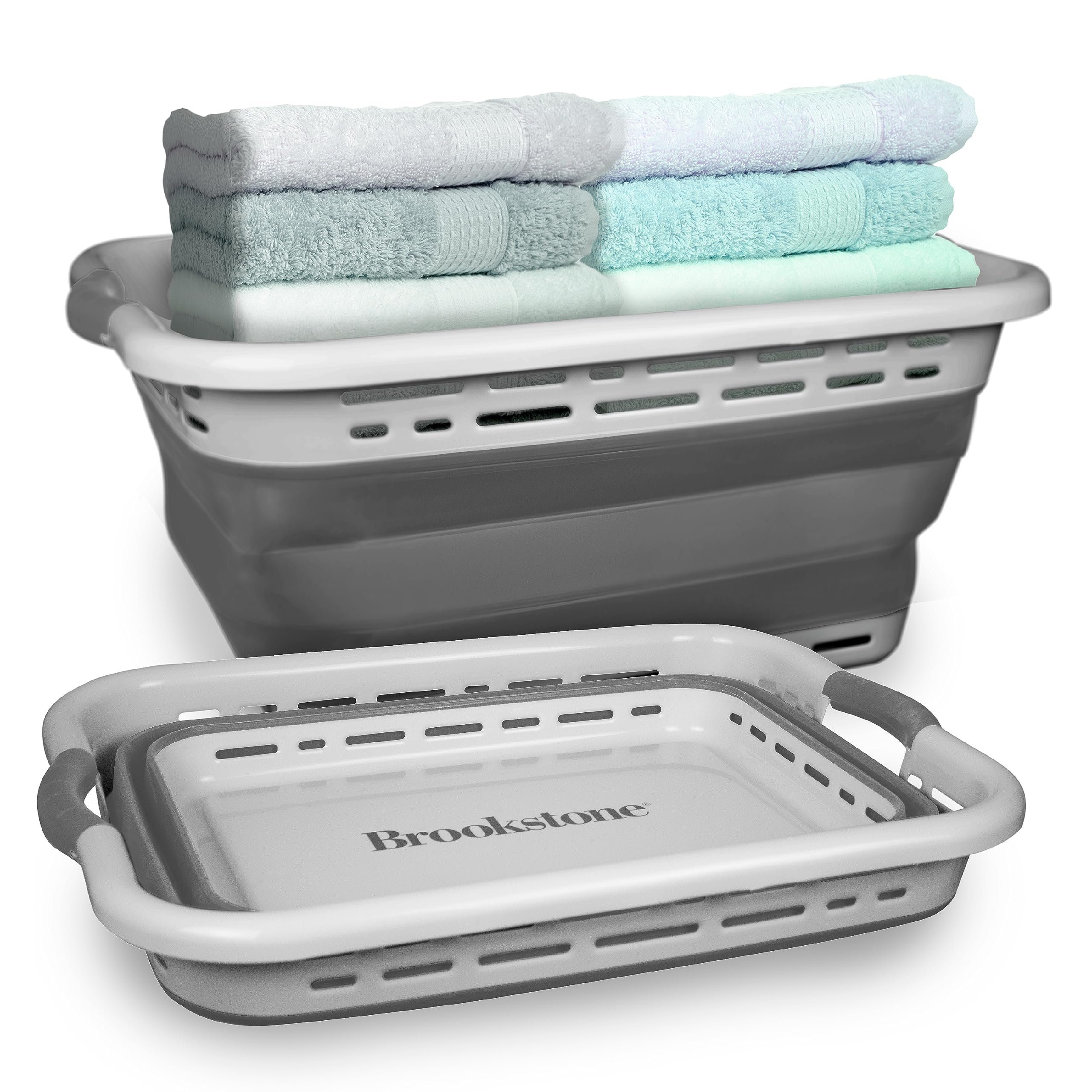 Brookstone 11gal XL collapsible basket expanded view for laundry organization and easy access