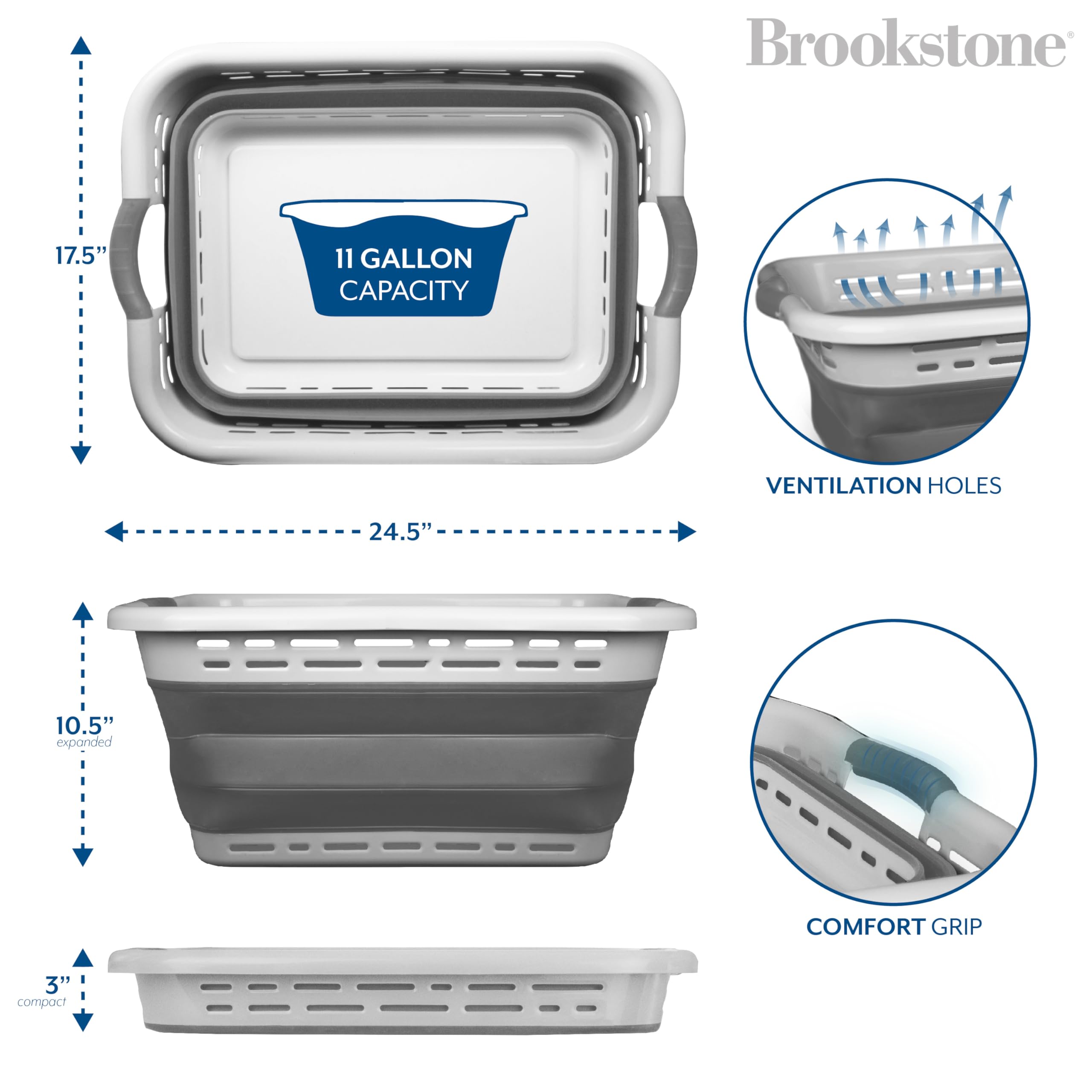 Brookstone light grey finish on modern laundry hamper blends with décor