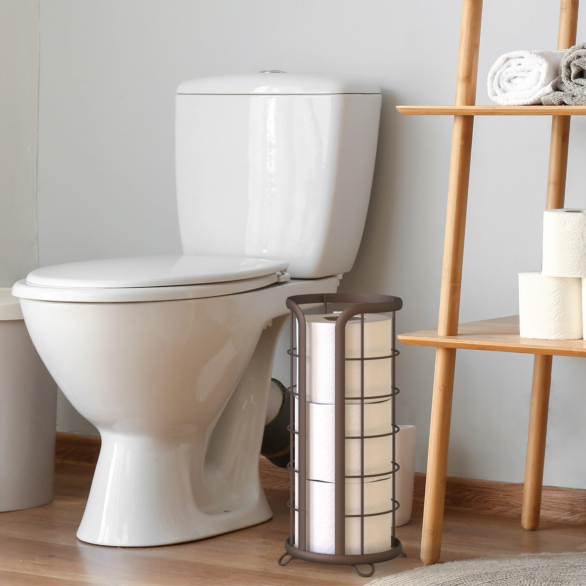 Durable metal construction of Brookstone bronze toilet paper stand