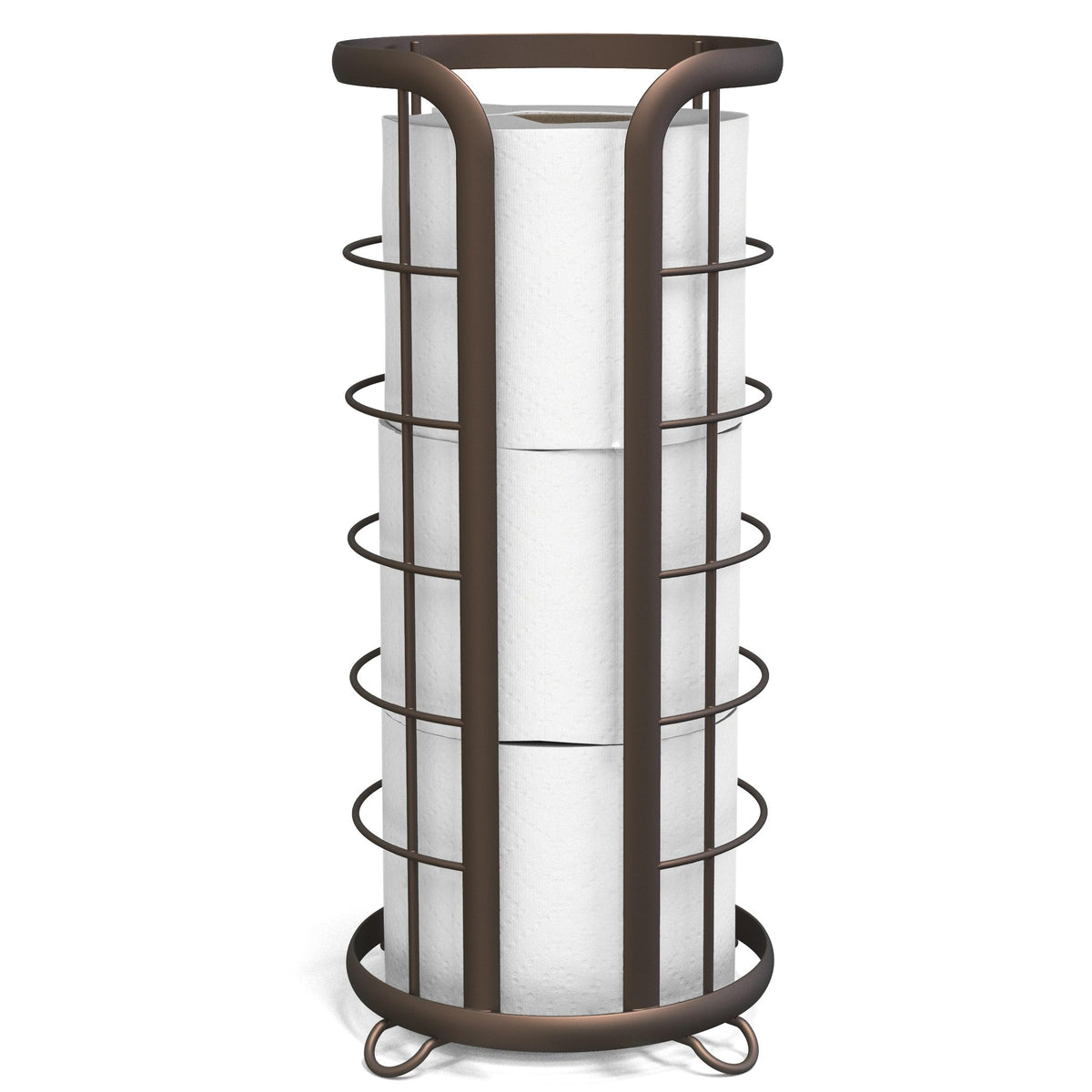 Brookstone bronze toilet paper holder stand with open storage for spare rolls