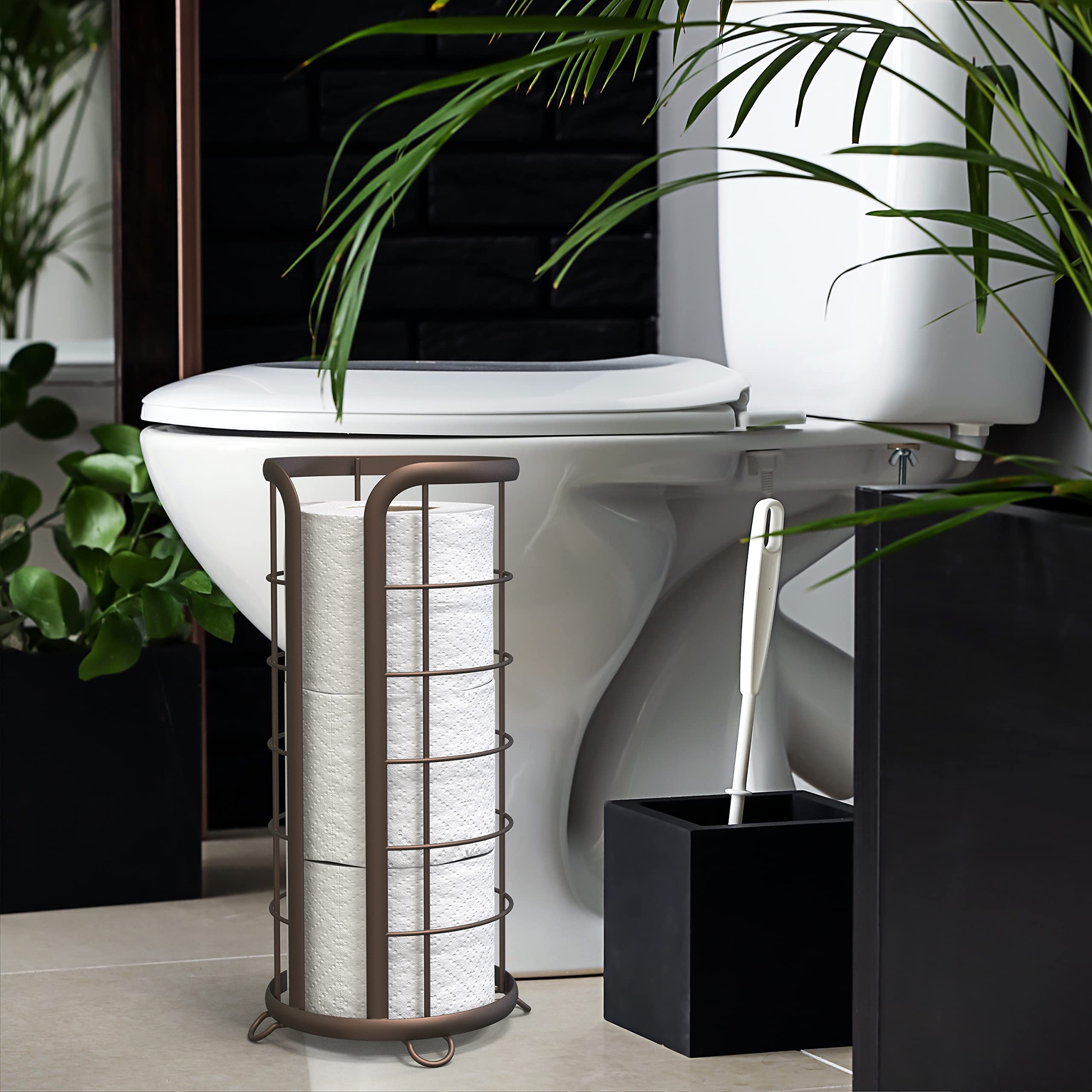 Brookstone bronze stand showing easy-access front design for quick roll changes