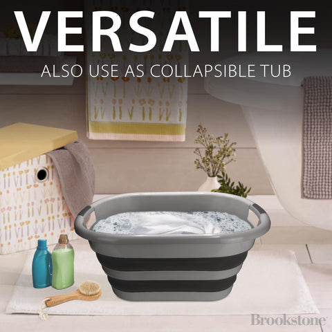 Brookstone pop-up laundry hamper ready for organized laundry days.