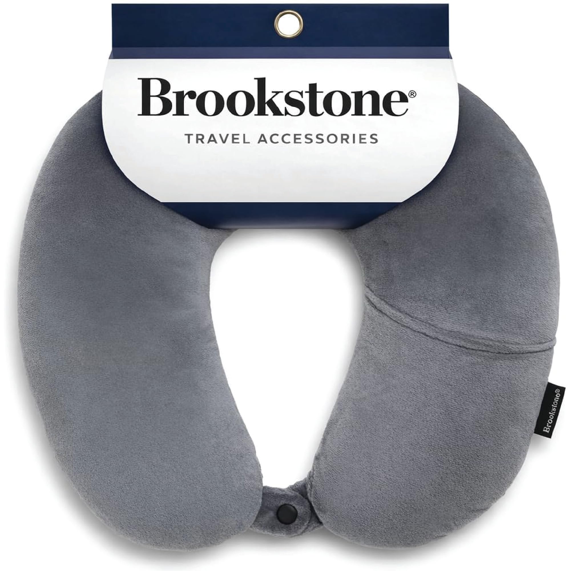 Brookstone microbead travel pillow with fleece cover for cozy comfort on flights