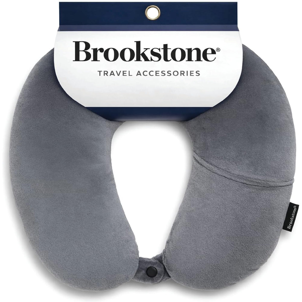 Brookstone microbead travel pillow with fleece cover for cozy comfort on flights