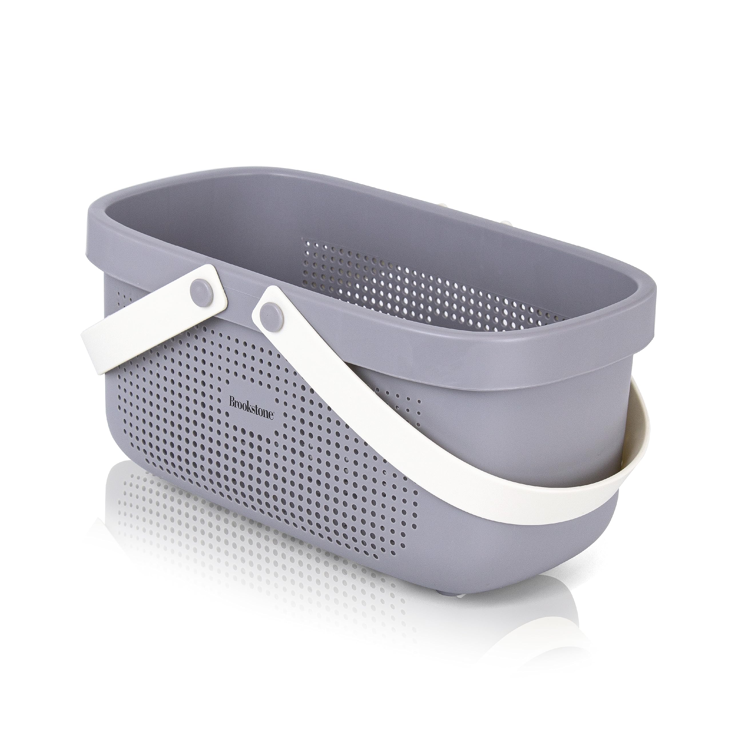 Brookstone portable shower caddy ideal for travel, gym, or home organization.
