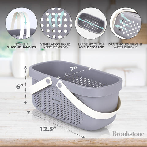 Brookstone caddy's spacious yet compact design holds full-size bottles neatly.