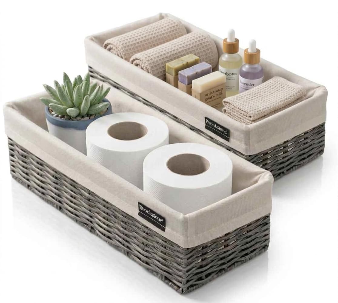 Brookstone over the toilet wicker basket pair for bathroom organization