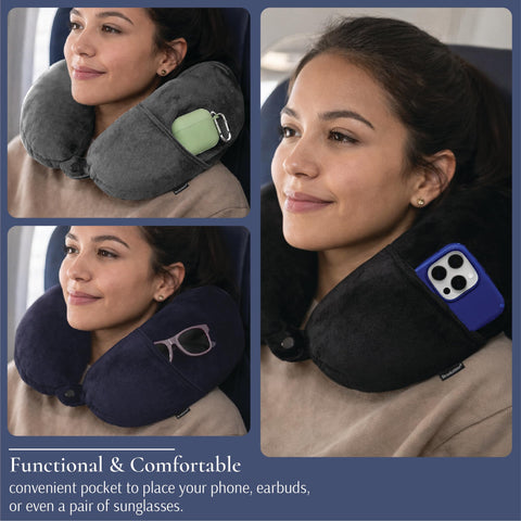 Brookstone built-in pocket keeps phone or headphones within easy reach