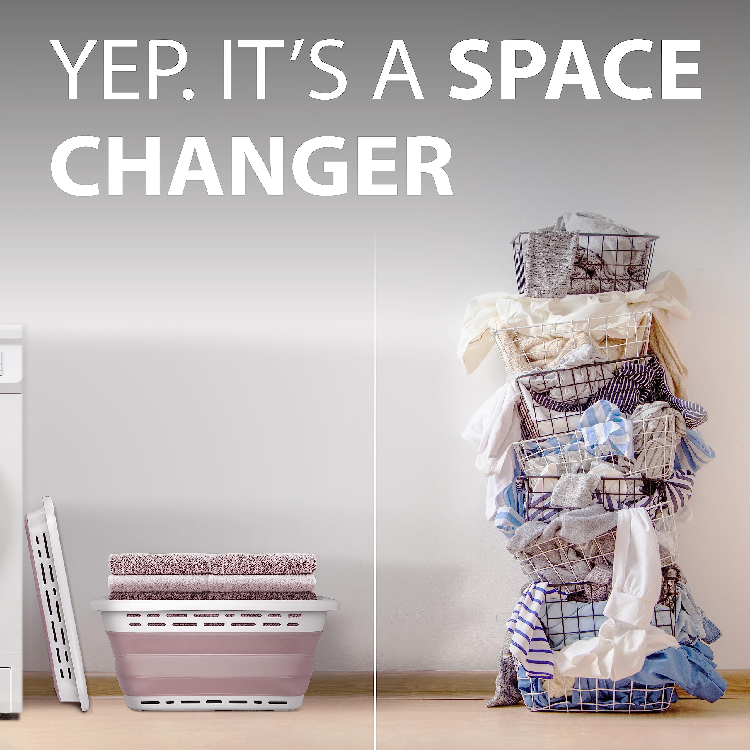 Brookstone portable pop-up laundry hamper designed for easy carrying to any room.