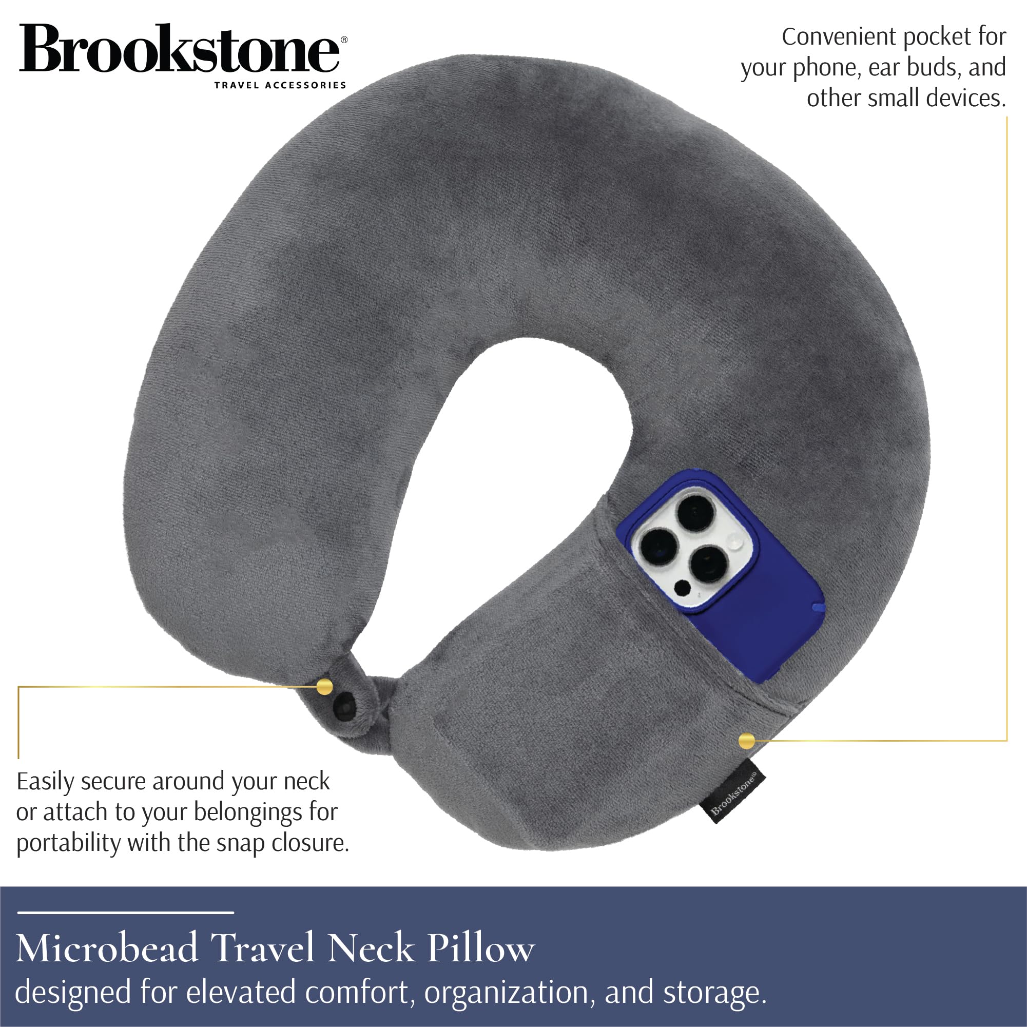 Brookstone travel pillow shows a dual-sided design for warm or cool comfort