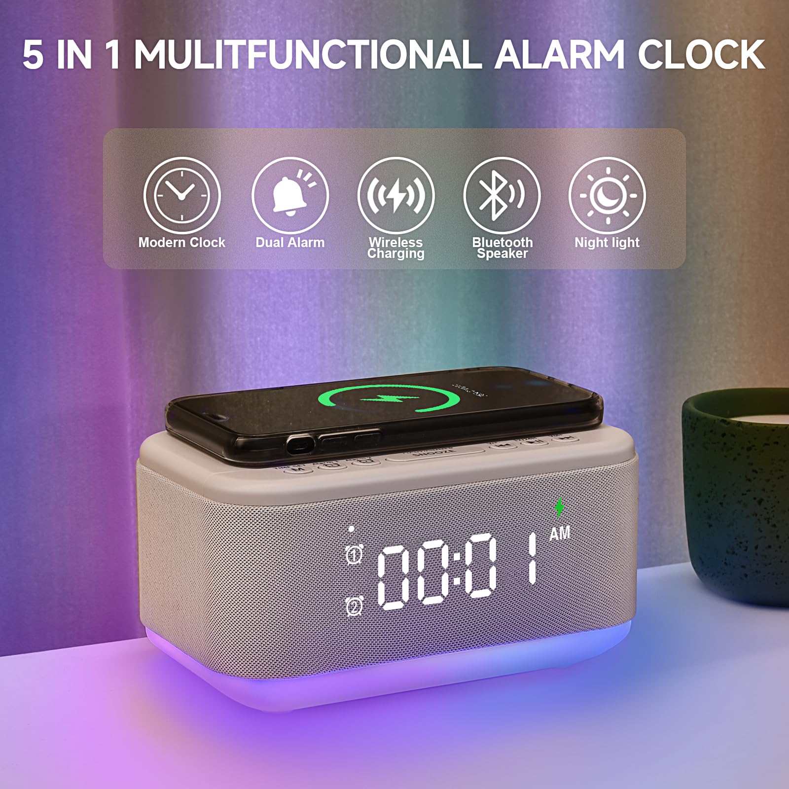 Broserengy Tech dual-alarm settings for flexible weekday and weekend wake-ups