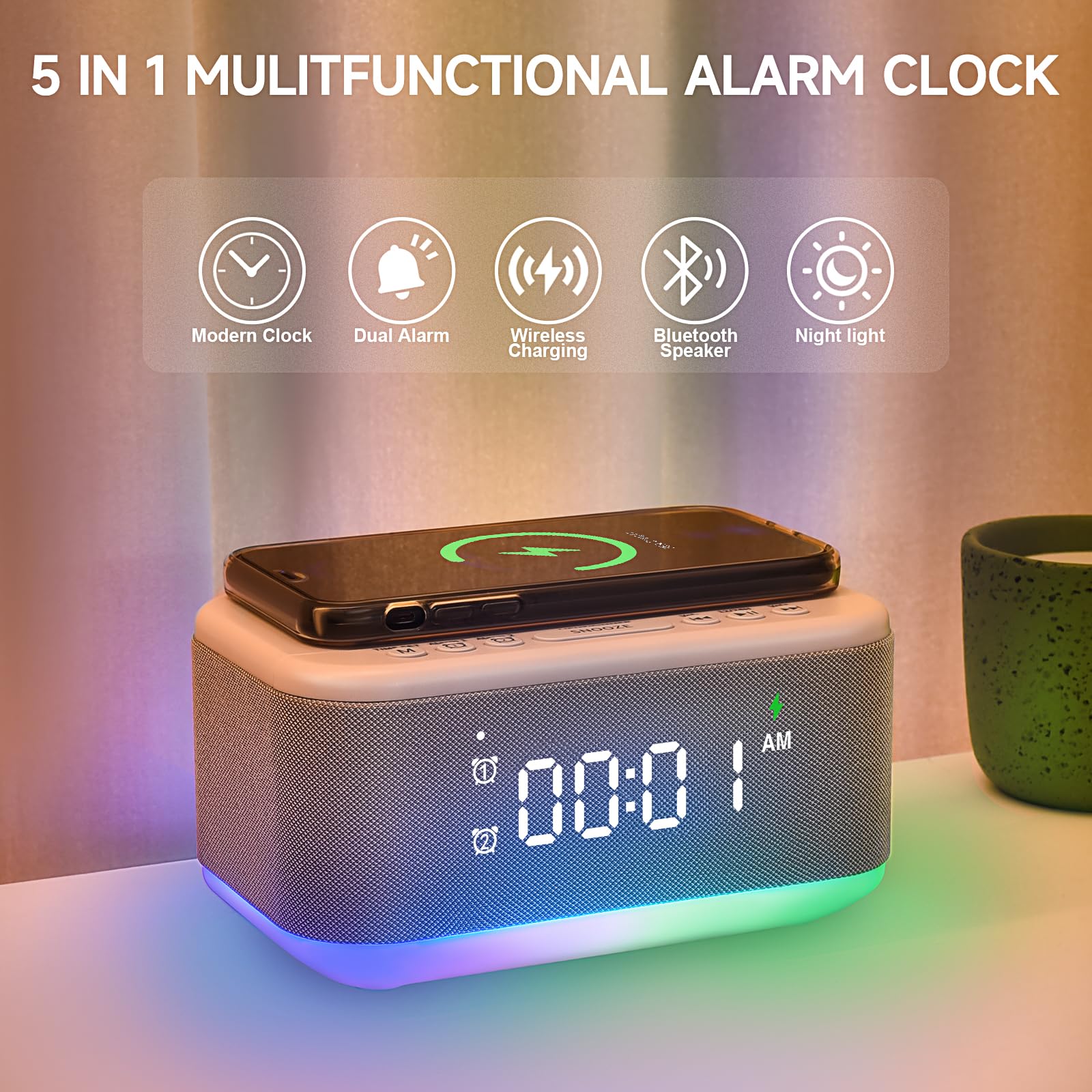 Broserengy Tech bedside clock with dimmable display for comfortable viewing