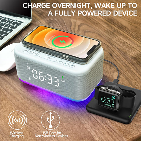 Broserengy Tech clock connected via USB and AUX for versatile listening