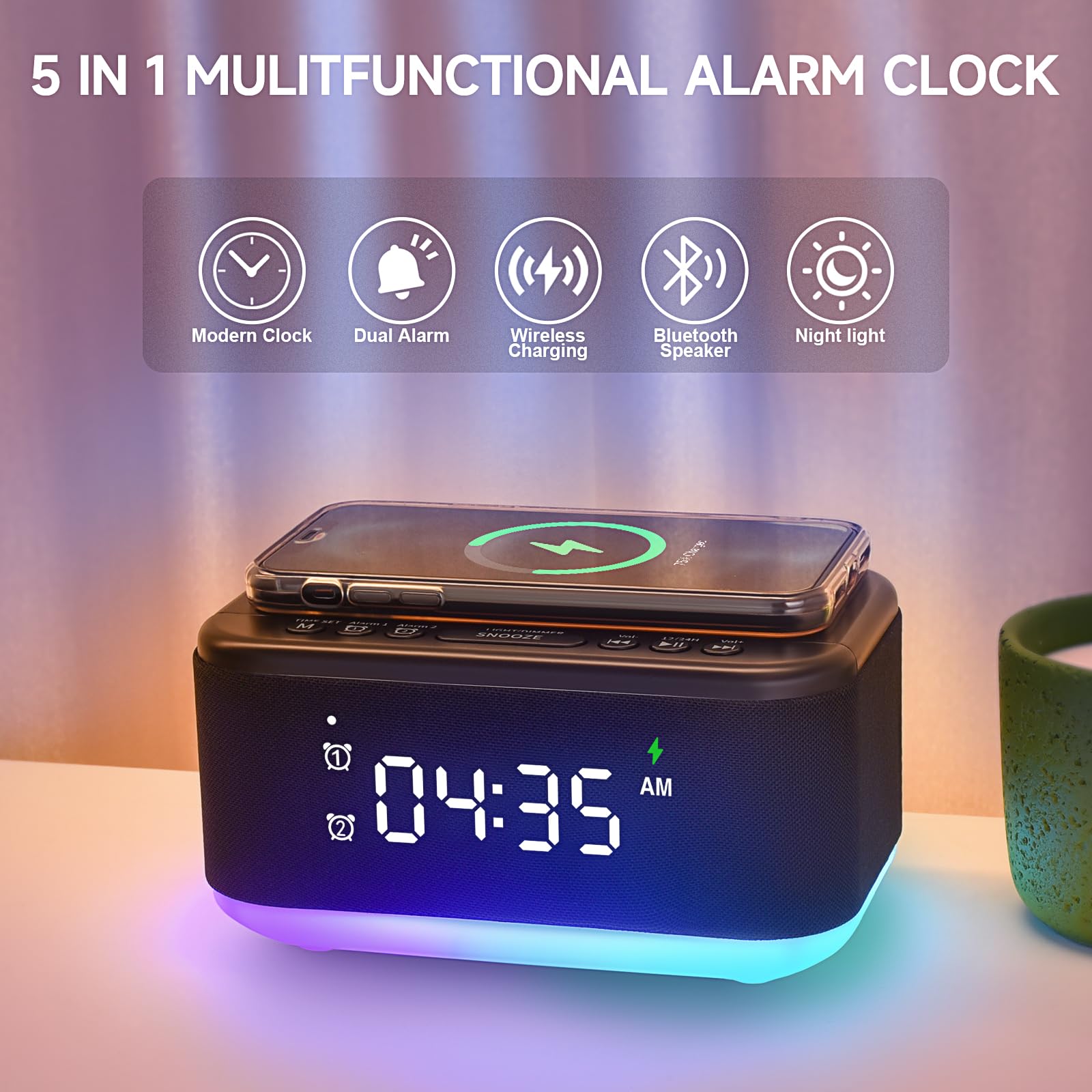 Broserengy Tech bedside digital alarm clock display for quick time checks.