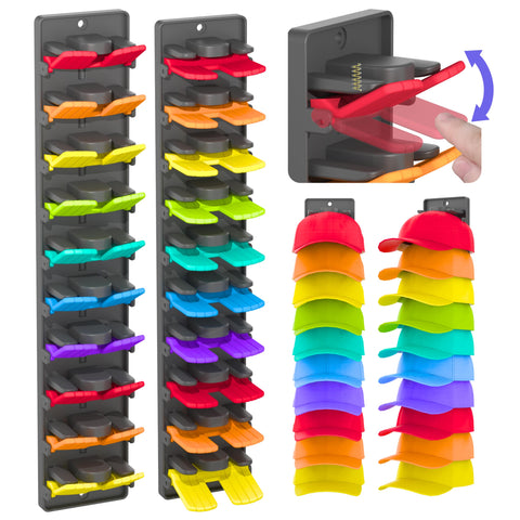 BRUBEQO hat organizer close-up with spring clips for quick, damage-free hat storage.