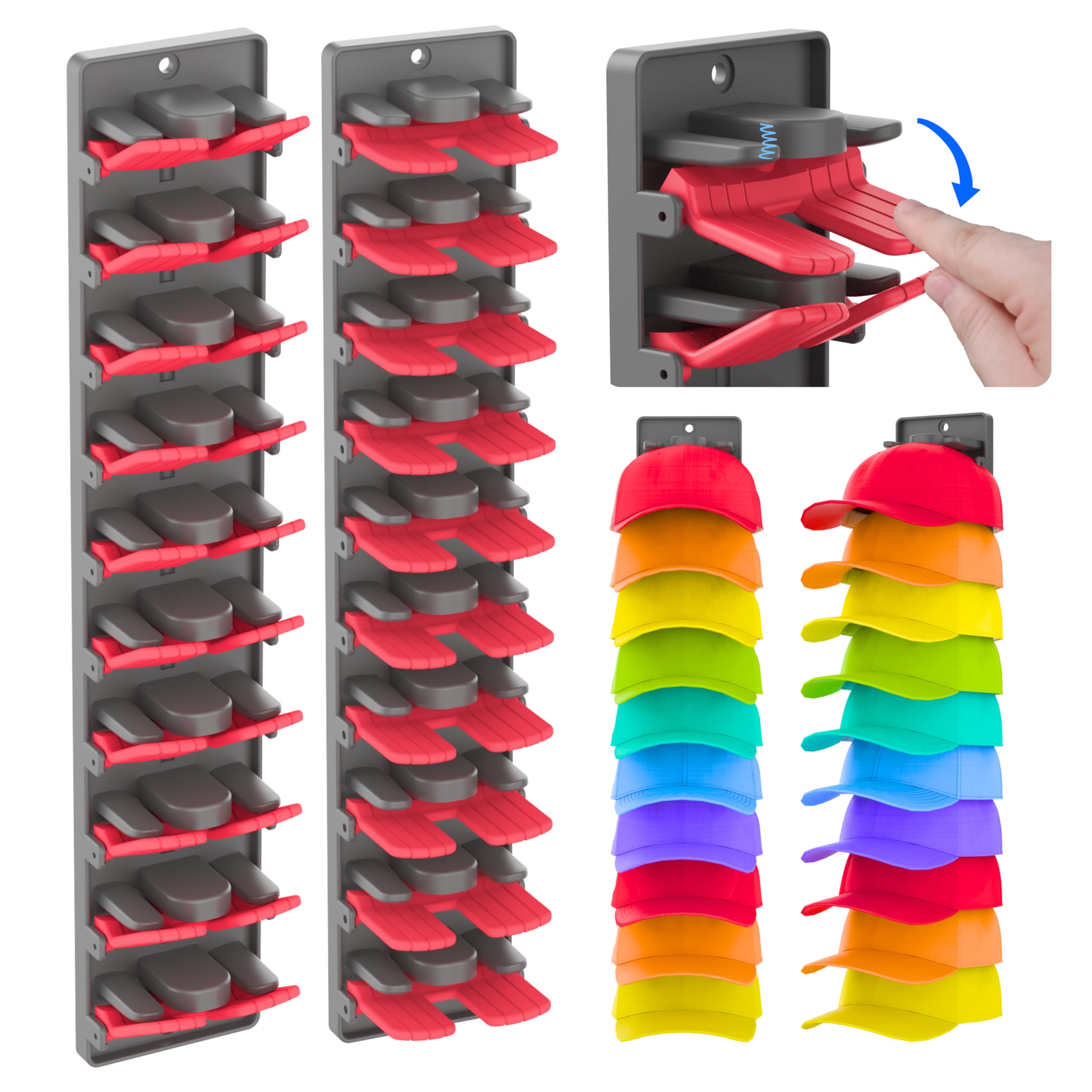 BRUBEQO hat organizer mounted on wall with two-pack capacity
