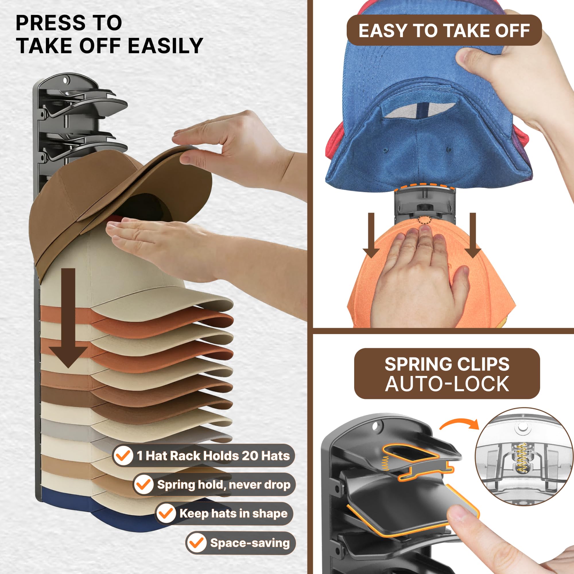 BRUBEQO screw wall mount kit provides sturdy wall storage for hats