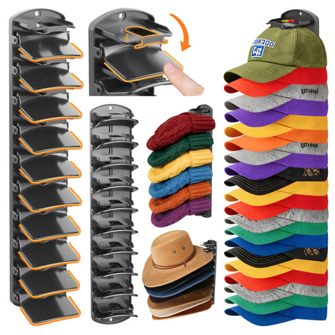 BRUBEQO spring-clip hat organizer demonstrates 40-capacity closet display
