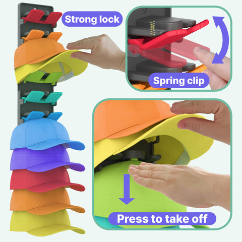 BRUBEQO wall-mount hat rack display showing organized, space-saving cap storage.