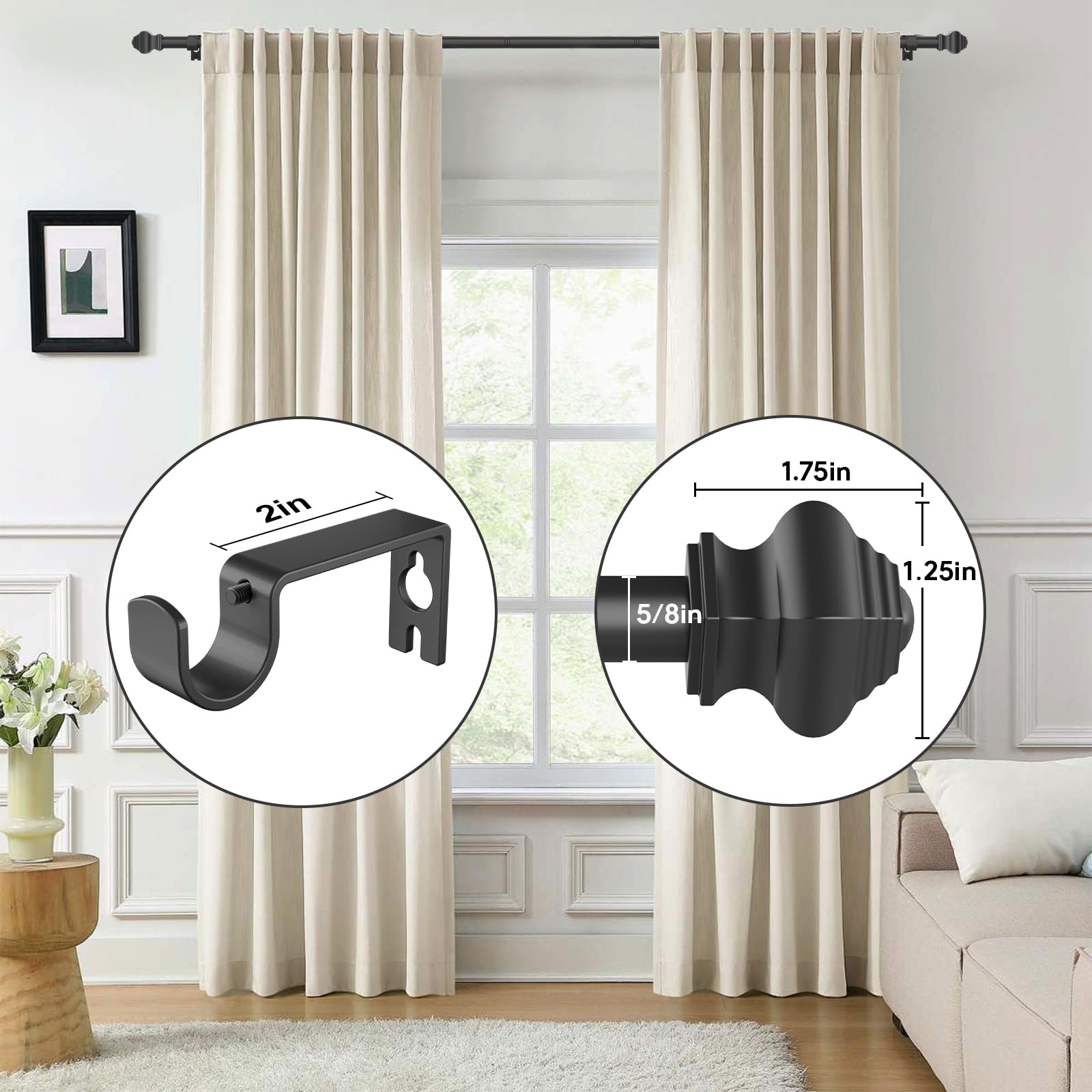 Brunttype curtain rod telescoping adjustment enables precise fit