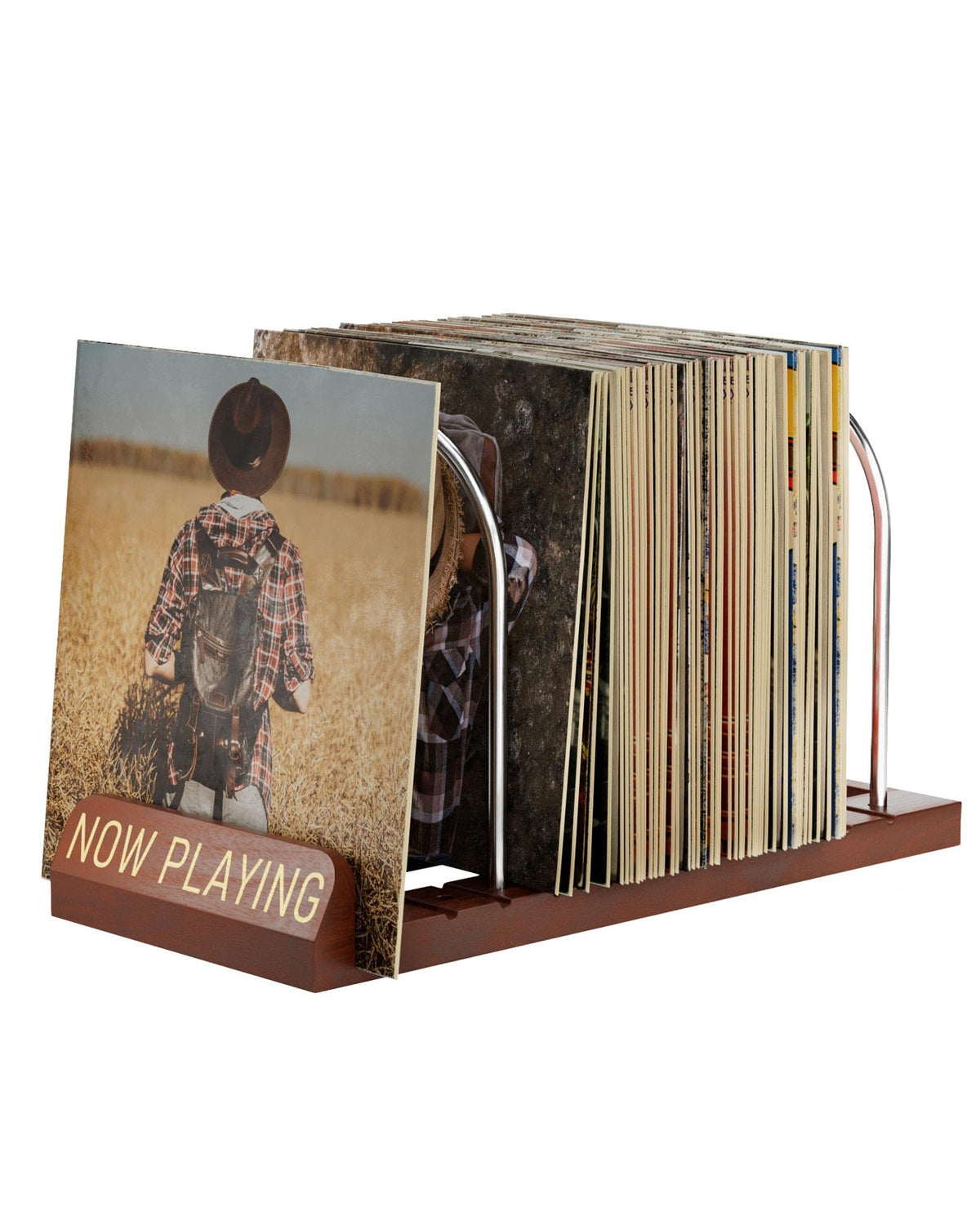 BS-VOG Now Playing stand with front notch display highlights current album and keeps records accessible.