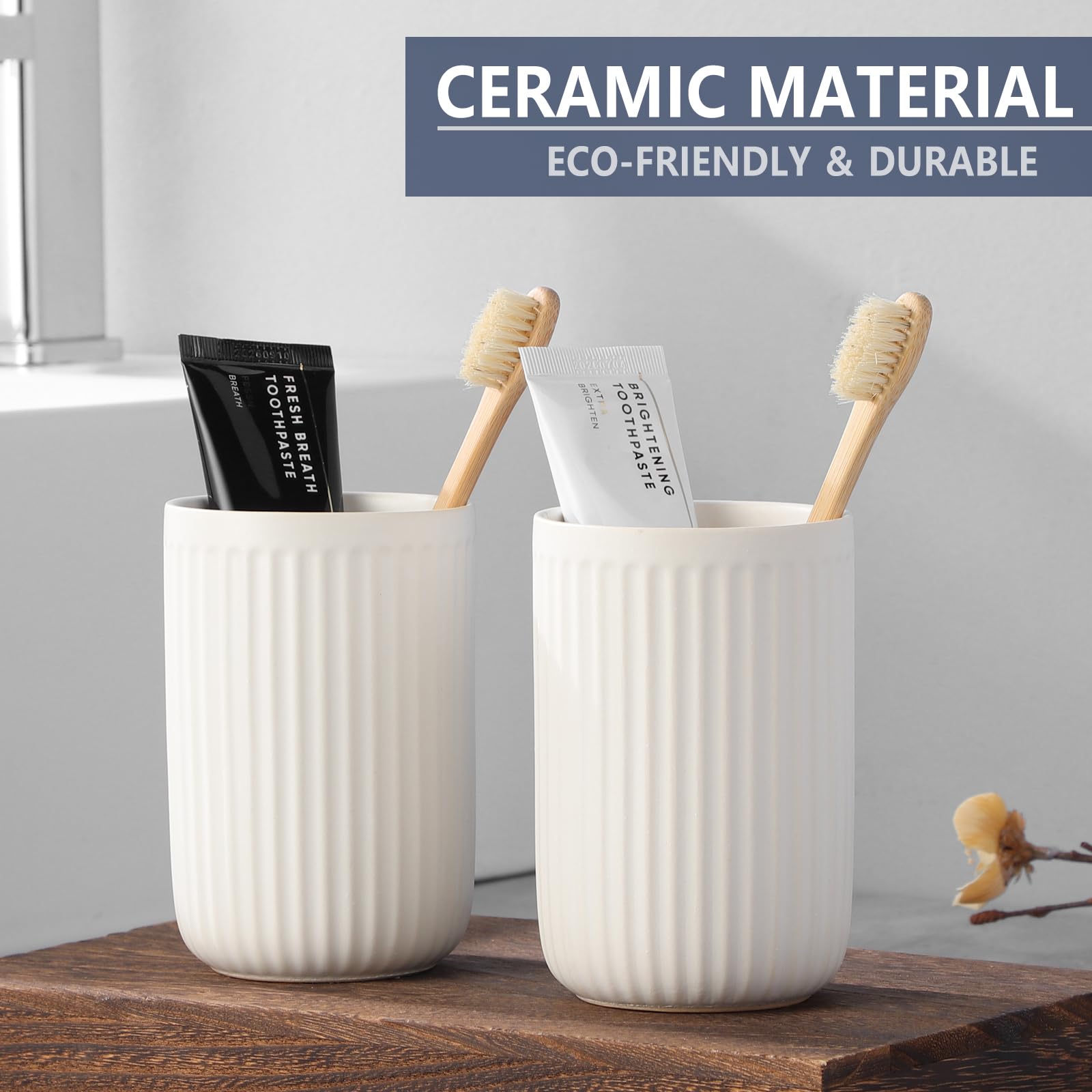 BSDISP ceramic bathroom organizer holds toothpaste and brushes neatly.