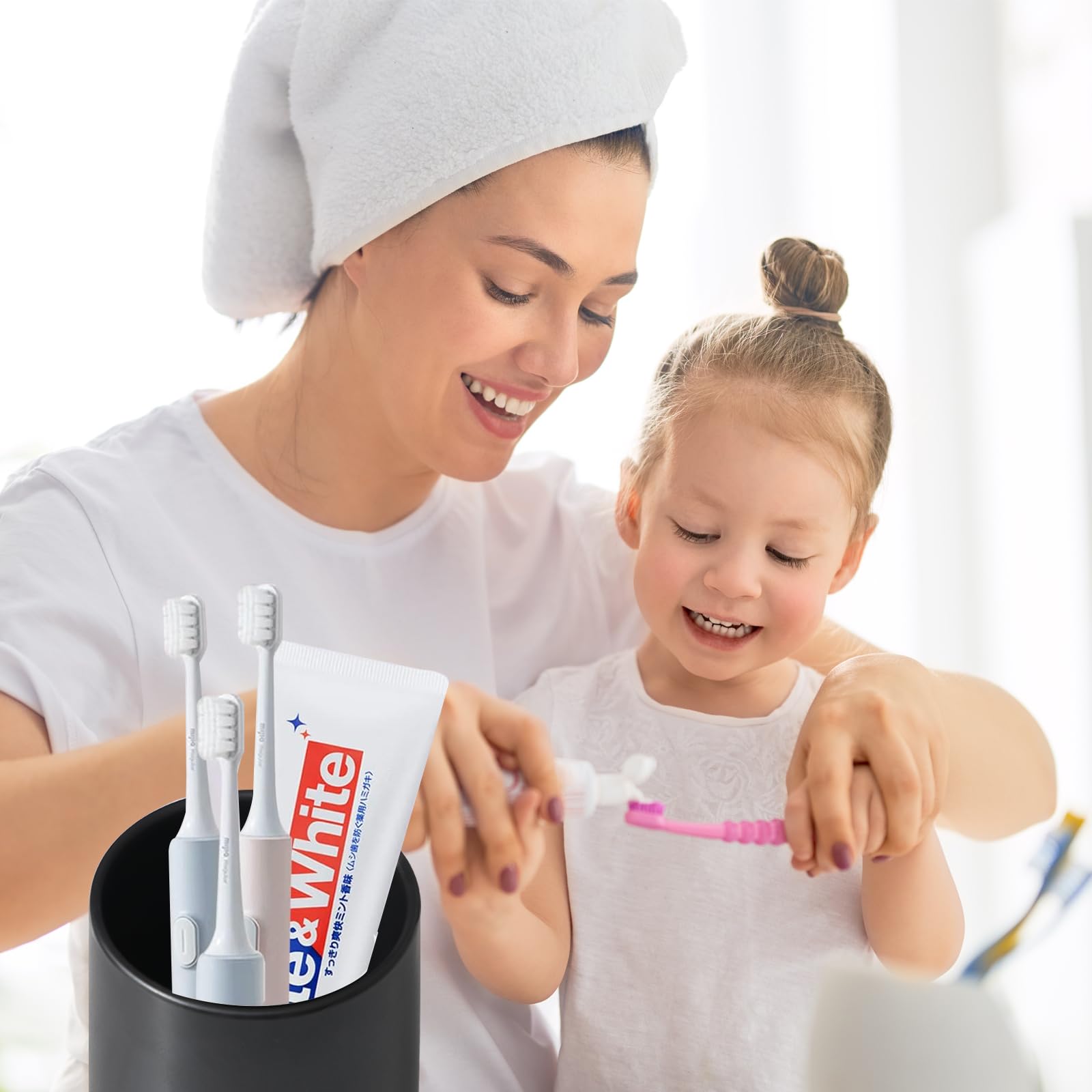 BSDISP ceramic toothbrush tumbler in matte black, keeps toothpaste and brushes neatly stored