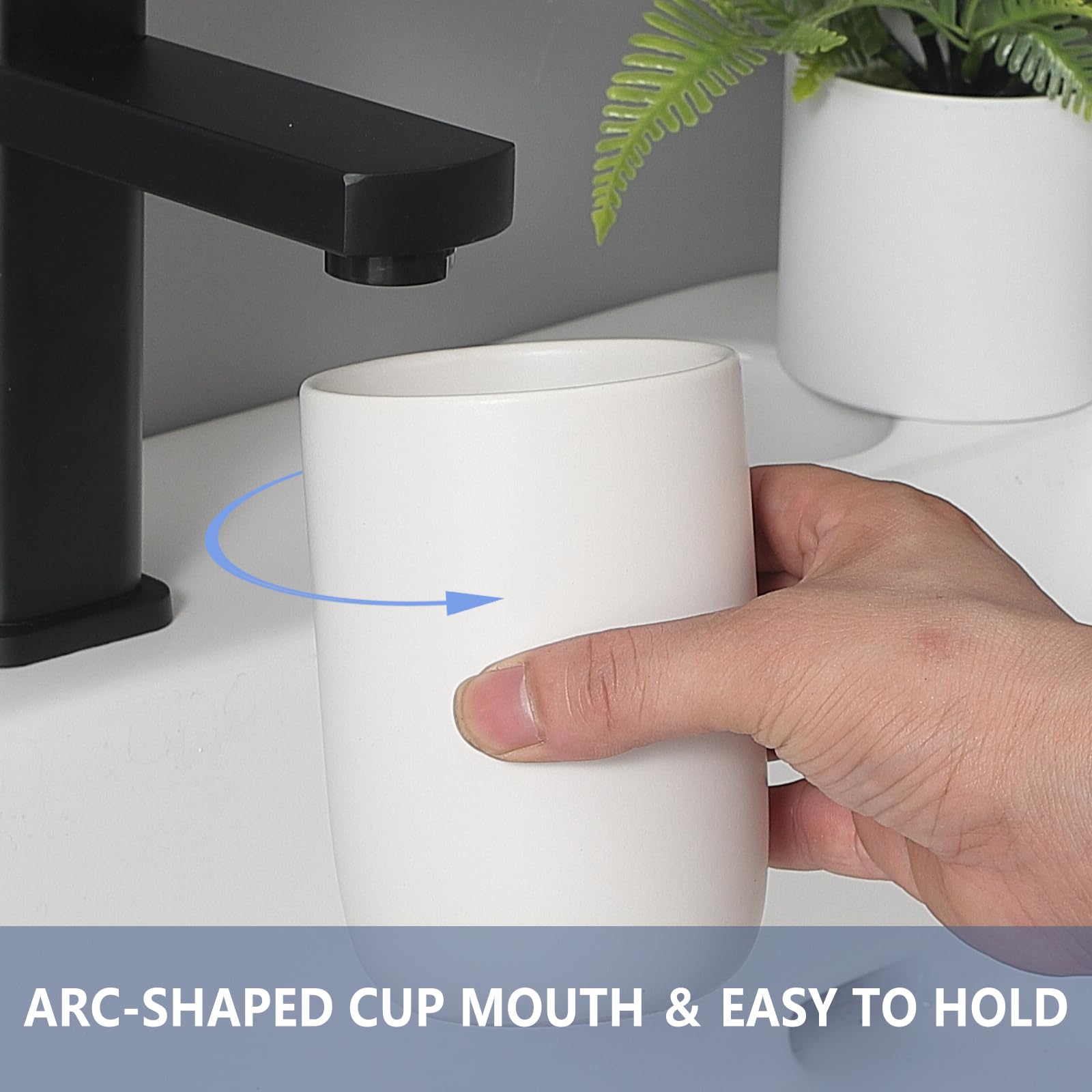 Close up of arc-edge mouth on BSDISP ceramic tumbler with frosted finish