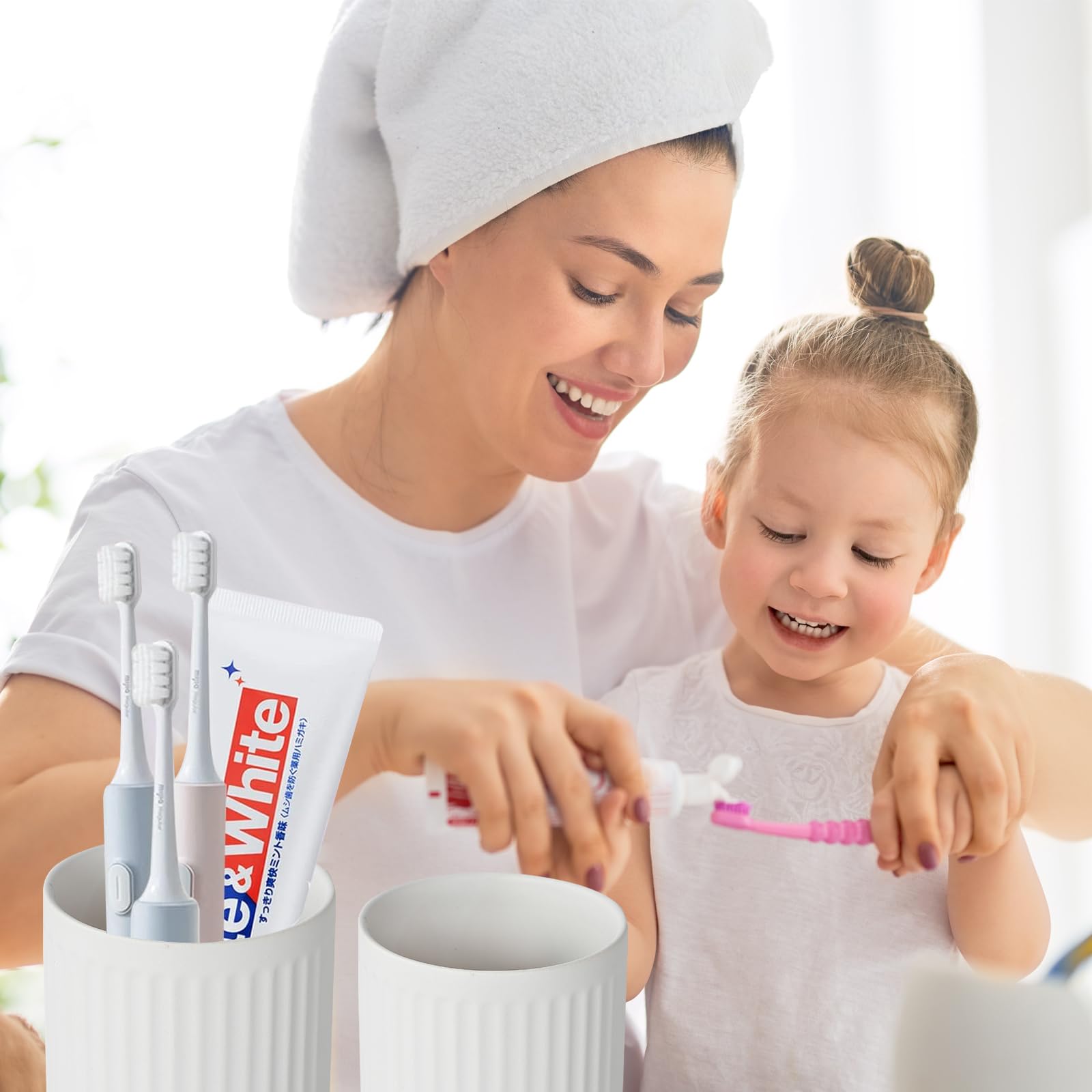 BSDISP two-cup ceramic tumbler for easy toothbrush and toothpaste access.