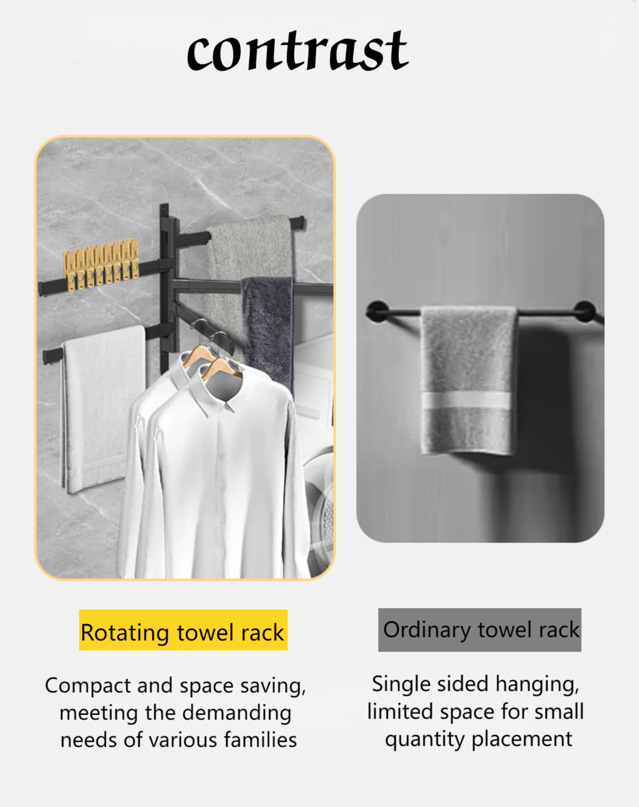 BSELUTNGY Swivel Towel Rack rotating design keeps towels accessible.