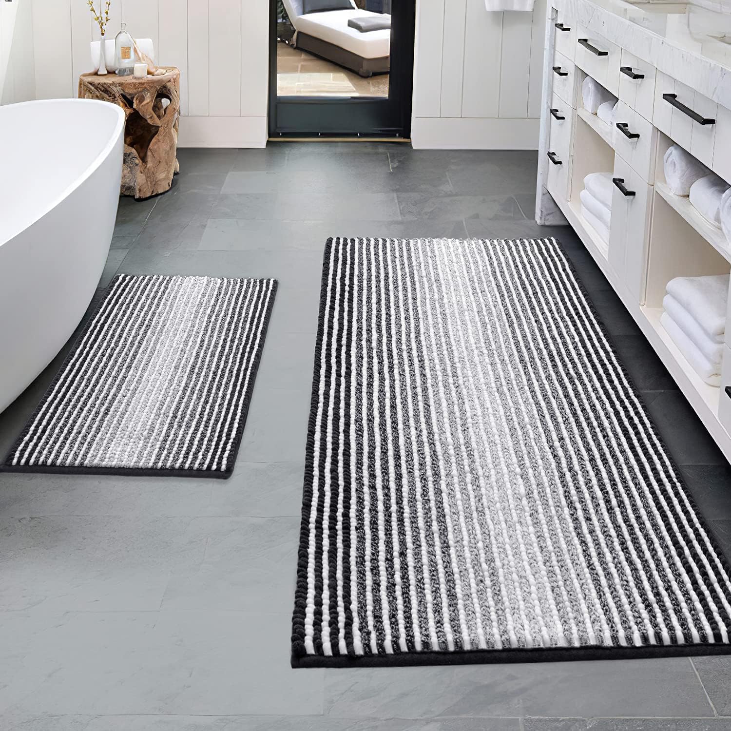 BSICPRO bath mat 20x47 with plush chenille, quick moisture absorption.
