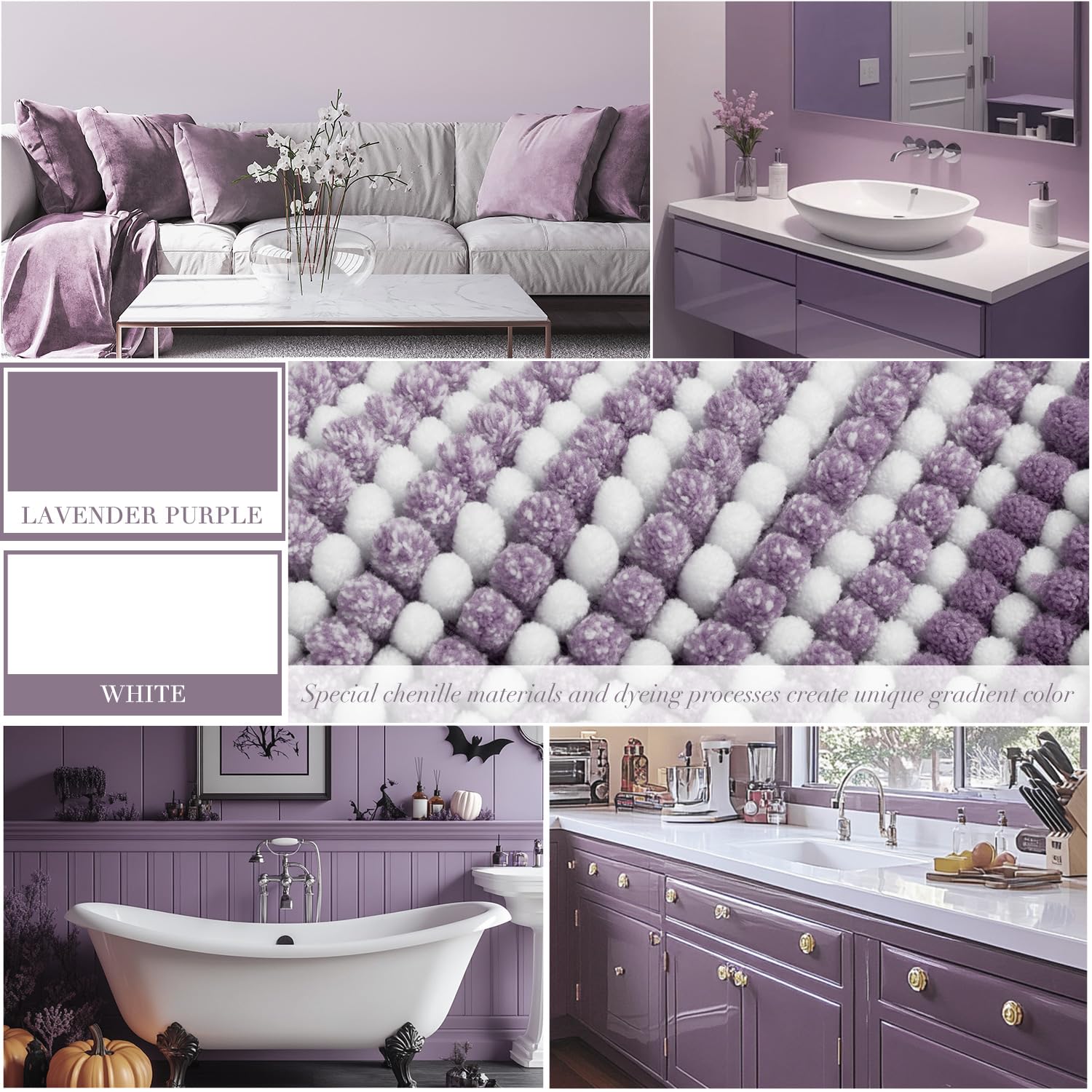 BSICPRO bath mat 16x24 lavender close-up showing dense fibers and slip resistance.