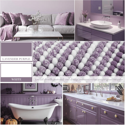 BSICPRO bath mat 16x24 lavender close-up showing dense fibers and slip resistance.