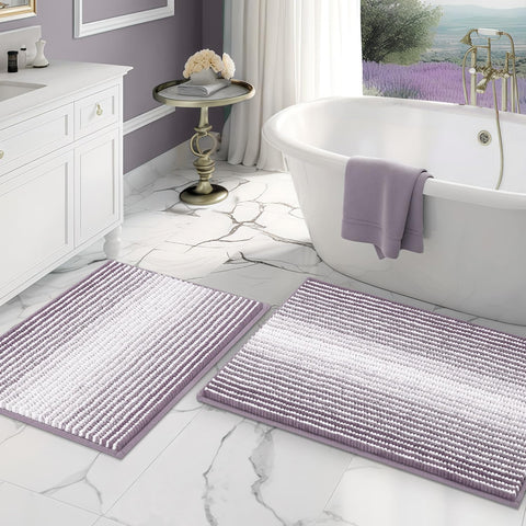 BSICPRO bath mat set 20x32 lavender with plush chenille for cozy, quick-drying feet.