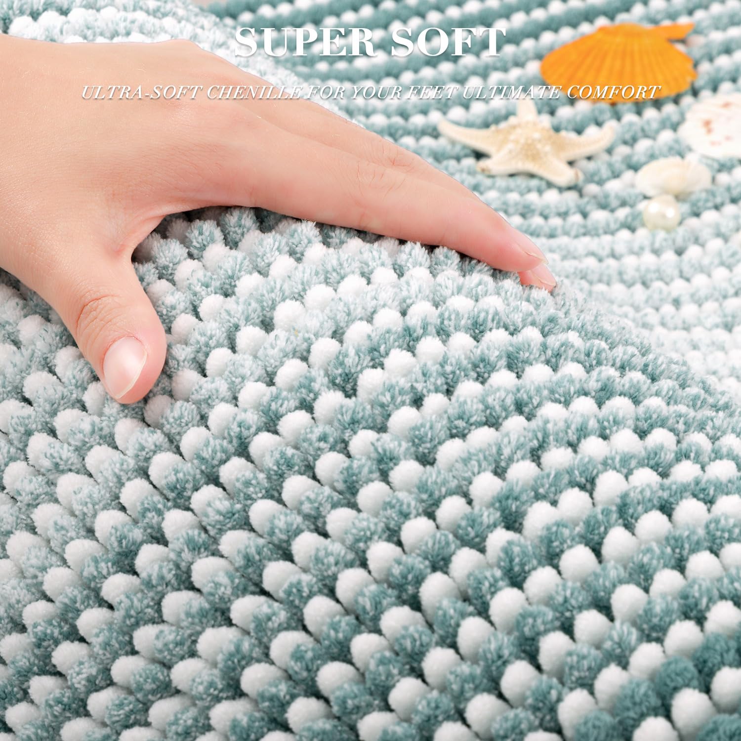 BSICPRO bath rug set 16 by 24 inches sea green plush chenille dries quickly