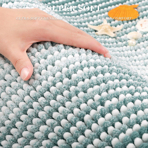 BSICPRO bath rug set 16 by 24 inches sea green plush chenille dries quickly