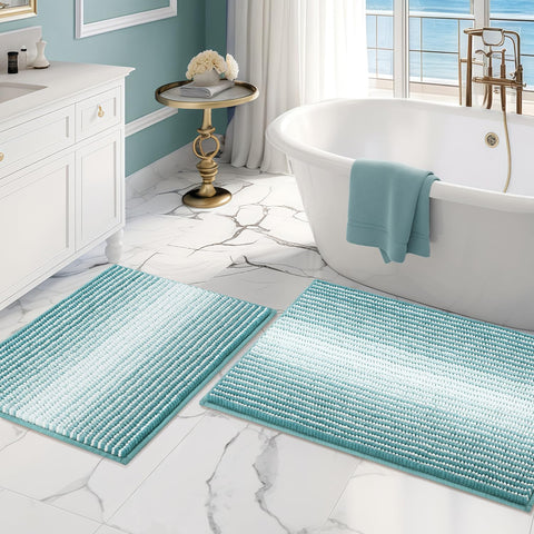 BSICPRO bath rug set in aqua green adds soft comfort and quick moisture absorption.
