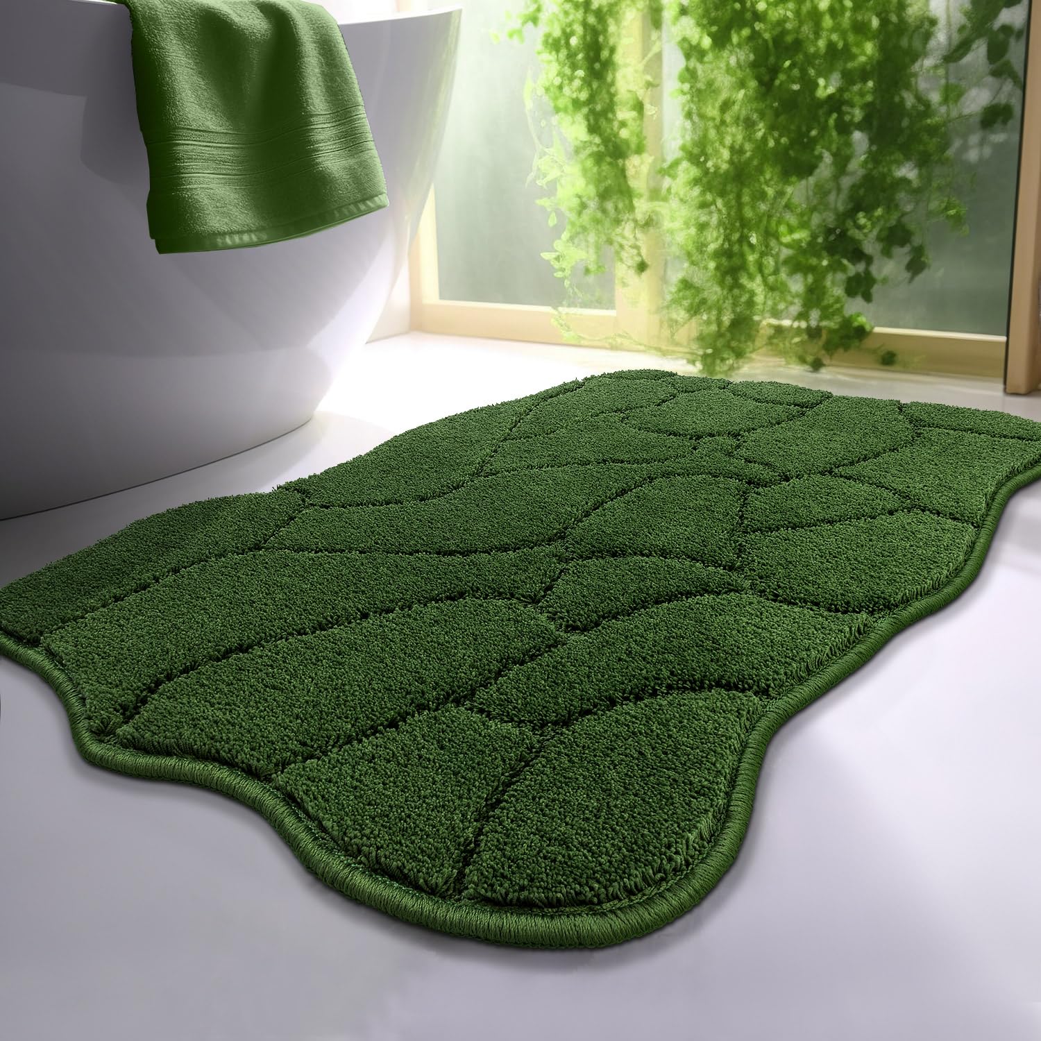 BSICPRO bath rug with wave-design adds stylish cushioning.