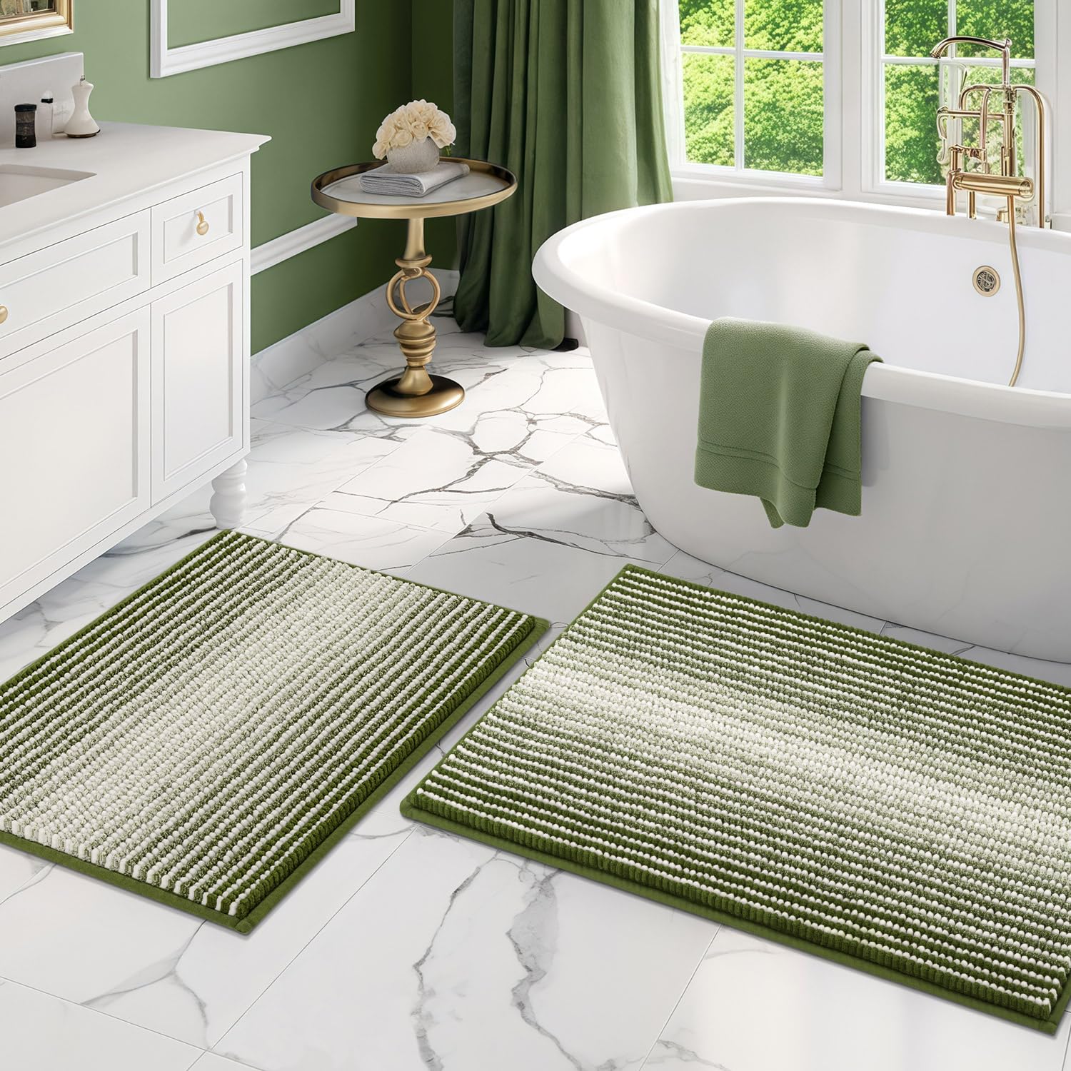 BSICPRO bathroom rug set 20x32 chenille with non-slip backing for secure steps