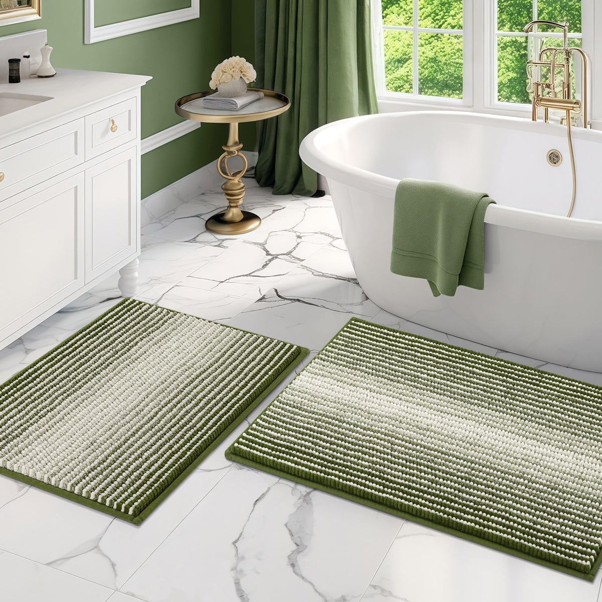 BSICPRO bathroom rug set 20x32 chenille with non-slip backing for secure steps