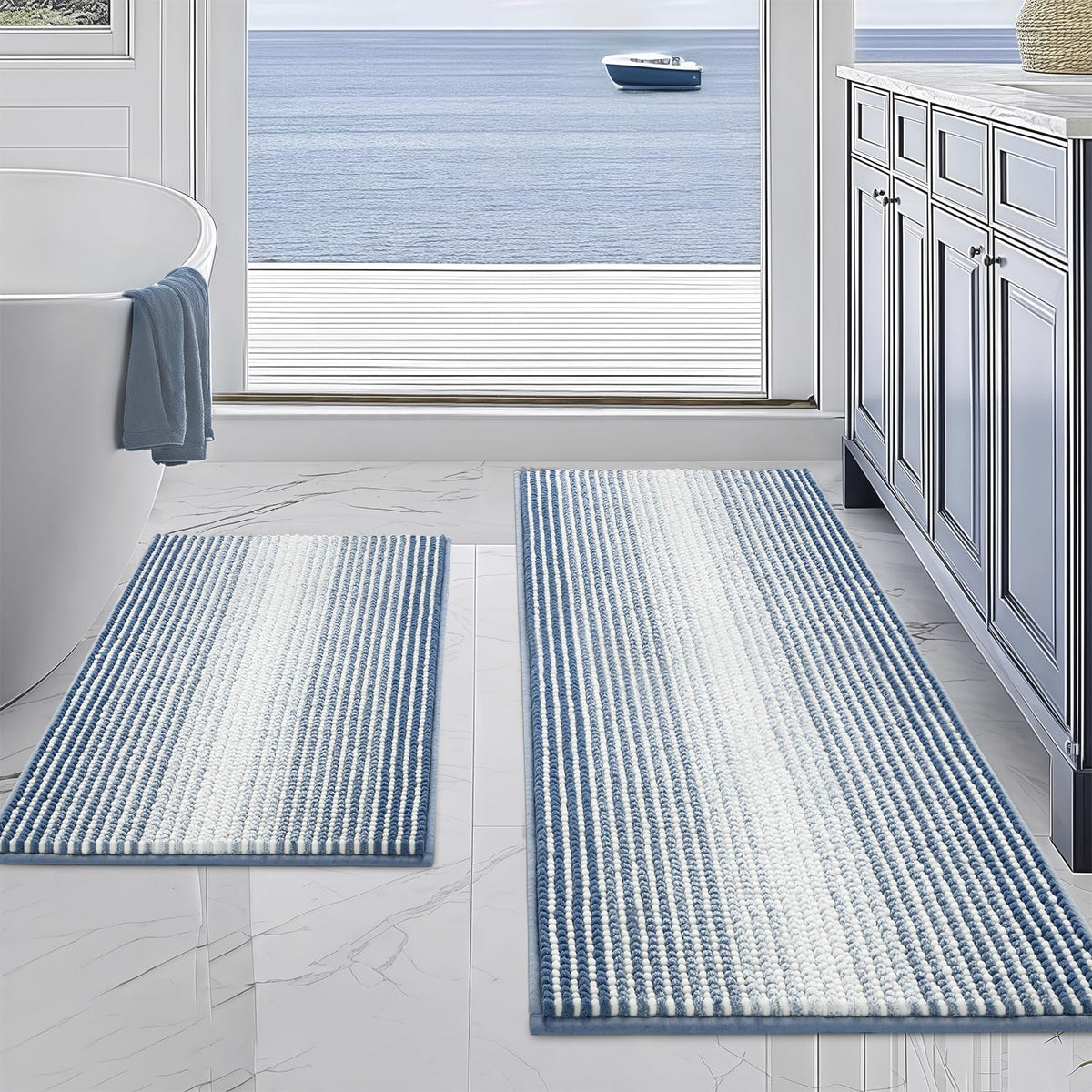 BSICPRO bathroom rug set 20x47 chenille for plush comfort and quick moisture absorption.