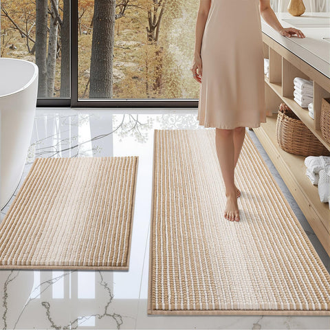 BSICPRO bathroom rug set complete display; absorbs moisture for fluffy feet.