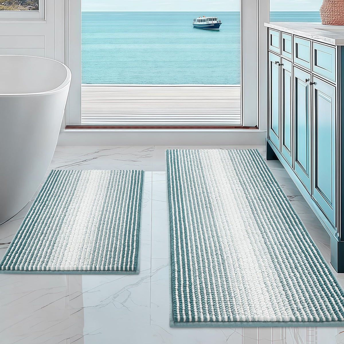 BSICPRO bathroom rug set front view with plush two-piece design for cozy feet